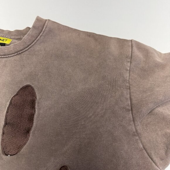 MARKET Sweatshirt Mens Large L Grey Brown Smiley Face Logo Crewneck Chinatown - Picture 5 of 12